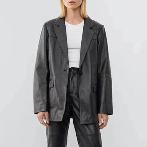 NWT Free People Deadwood Brooke Leather Blazer Jacket Black Medium